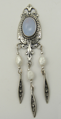 Sterling Silver Victorian Style Drop Dangle Earrings With Blue Lace Agate